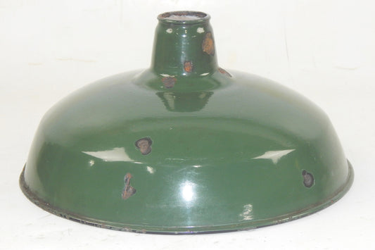 VINTAGE METAL SHOP LIGHT SHADES GREEN PORCELAIN ENAMEL D=14" GARAGE PUB BAR CAVE - MotoRaider