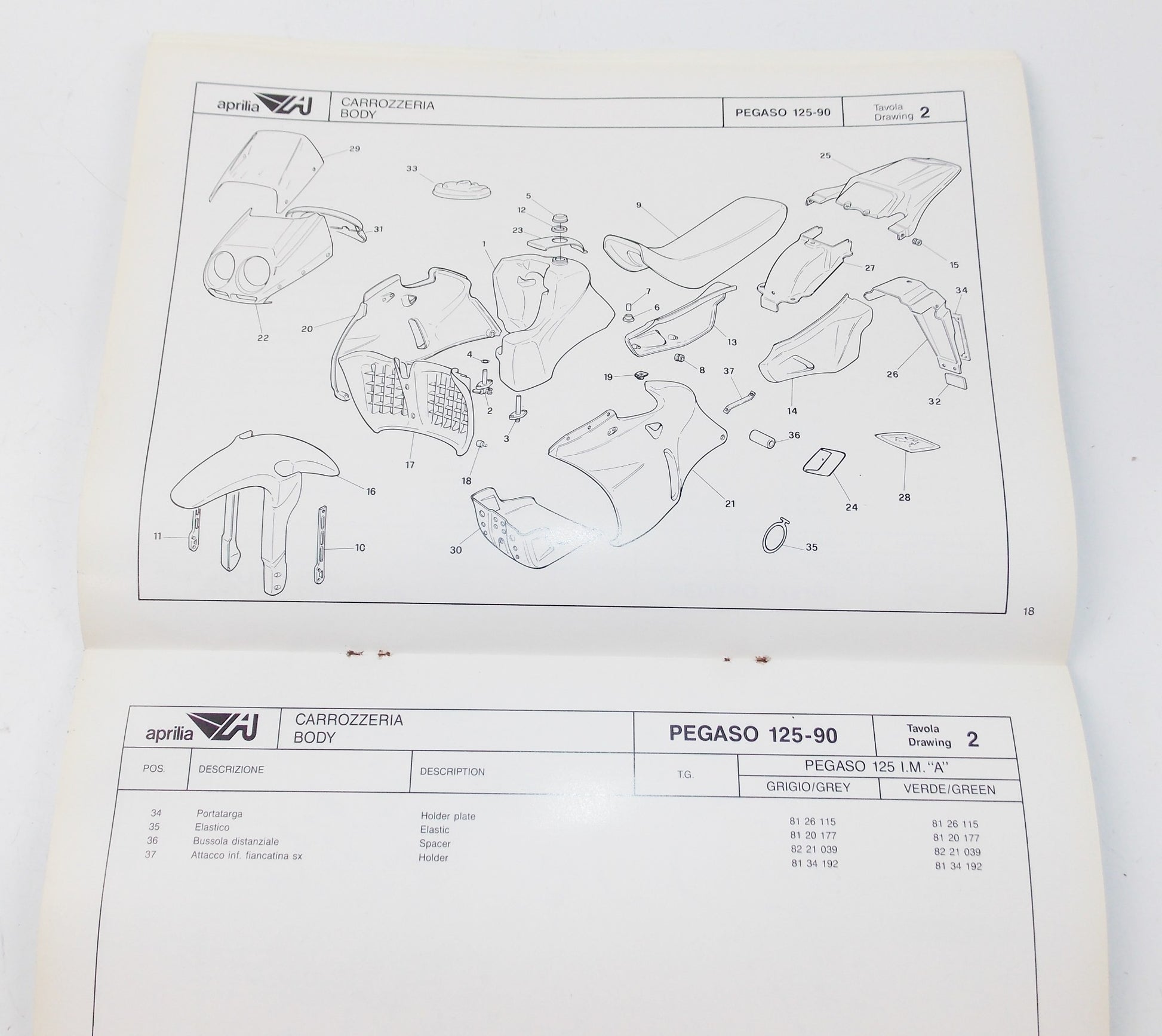 APRILIA 1990 PEGASO 125 SPARE PARTS CATALOG ENGLISH/FRENCH/GERMAN/SPANISH 213 - MotoRaider