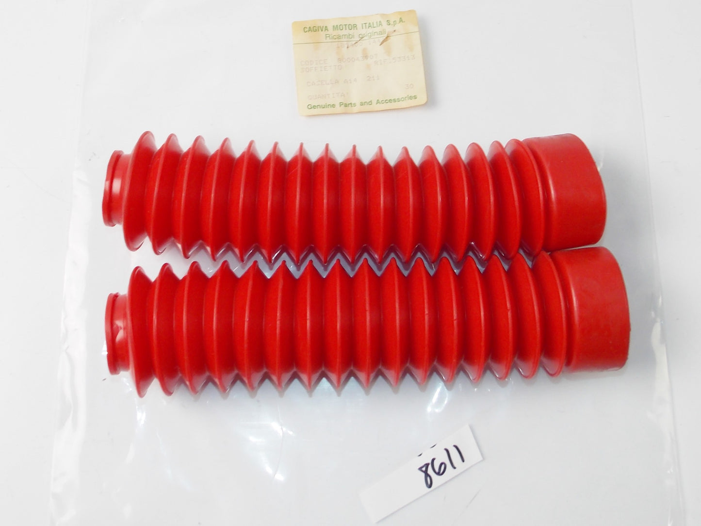 NOS OEM CAGIVA 1986 ELEFANT 200cc FRONT FORK BOOTS RED GAITERS COVERS 800043907 - MotoRaider