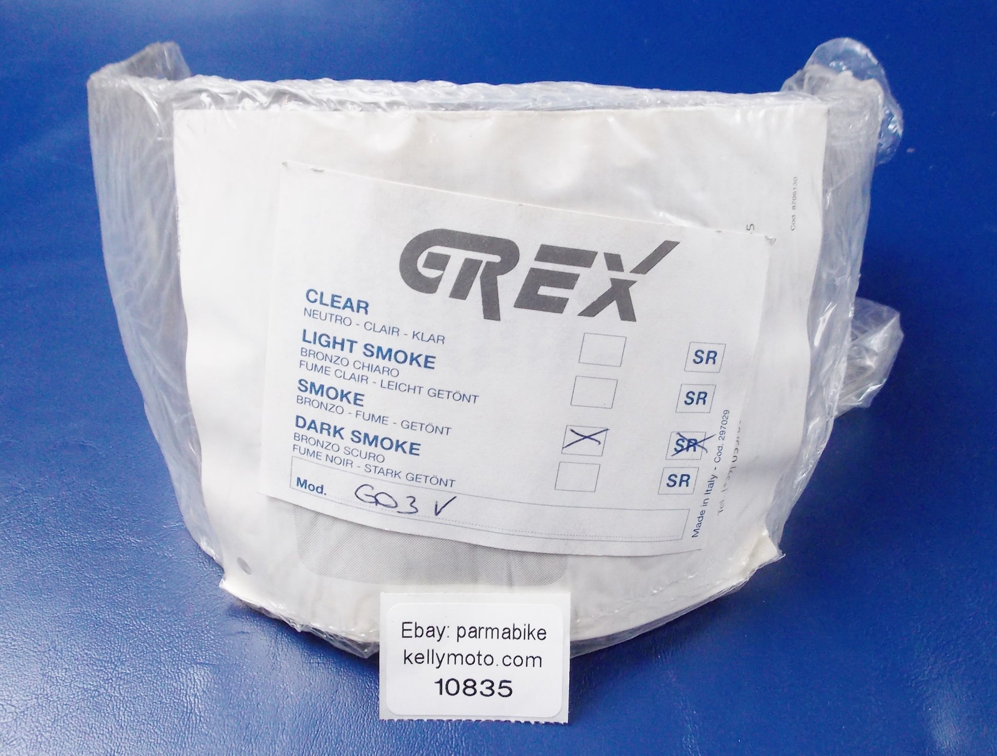 GREX HELMET VISOR SCREEN SHIELD SMOKE SR MOD. G03 COD. 297029 - MotoRaider