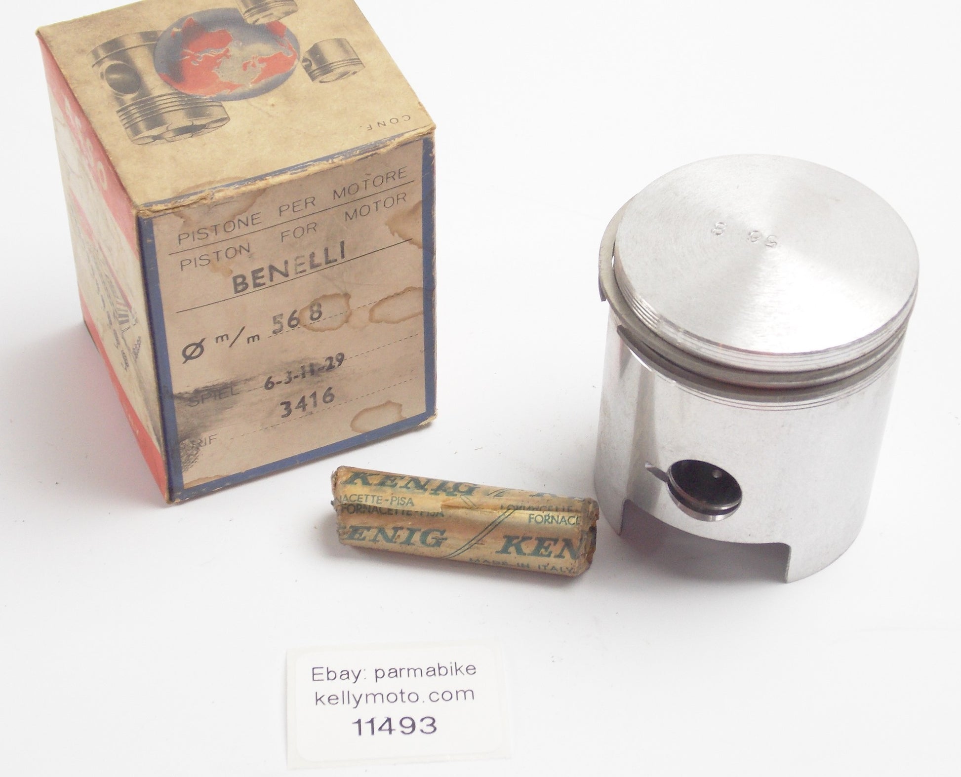NOS ASSO WERKE 3416 PISTON + RINGS + PIN D. 57.8 mm BENELLI MOTOR 6-3-11-29 - MotoRaider