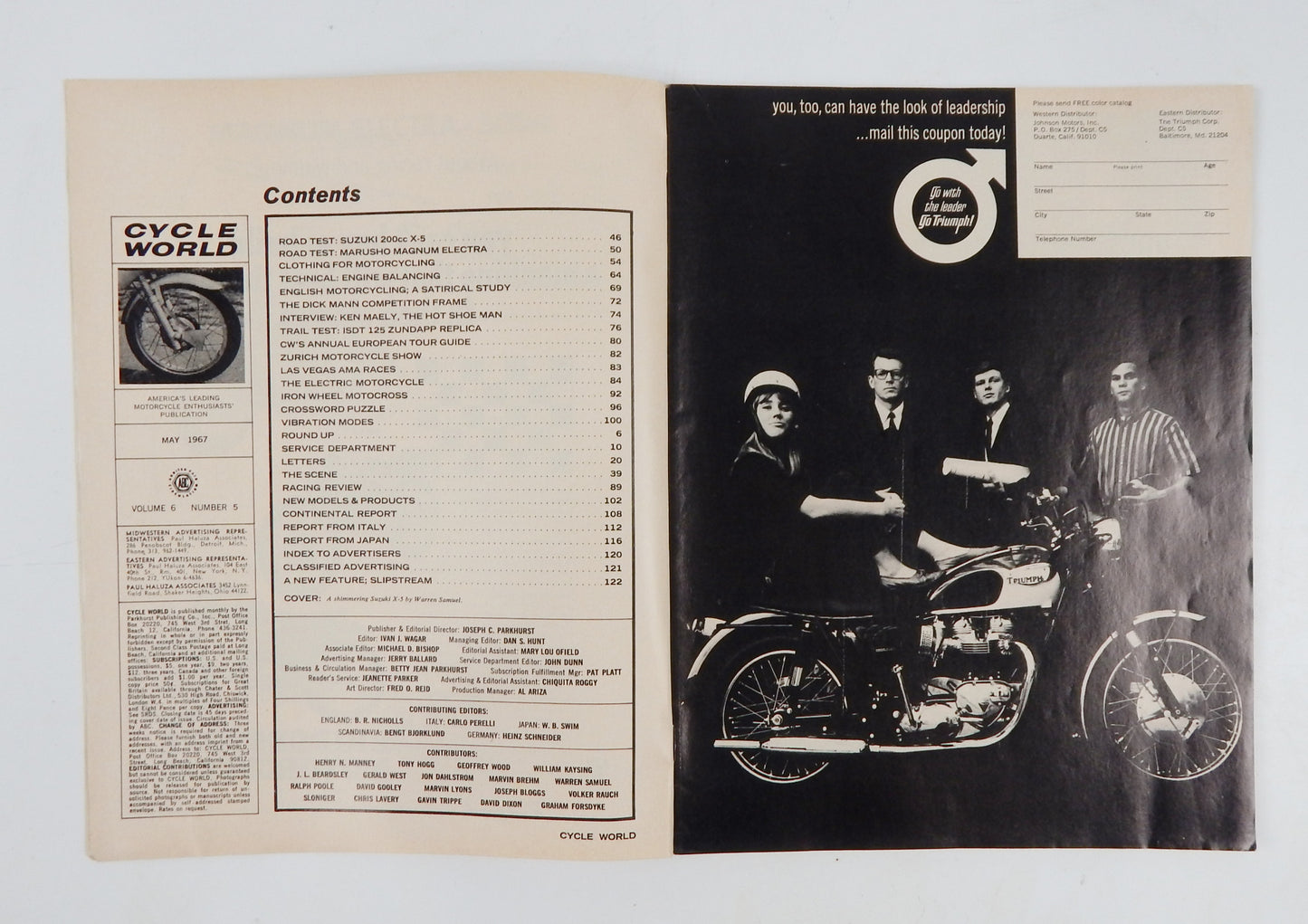 CYCLE WORD MAGAZINE1967 ROAD TEST SUZUKI X-5 MARUSHO ELECTRA 500 ZUNDAP 5-SPEED - MotoRaider