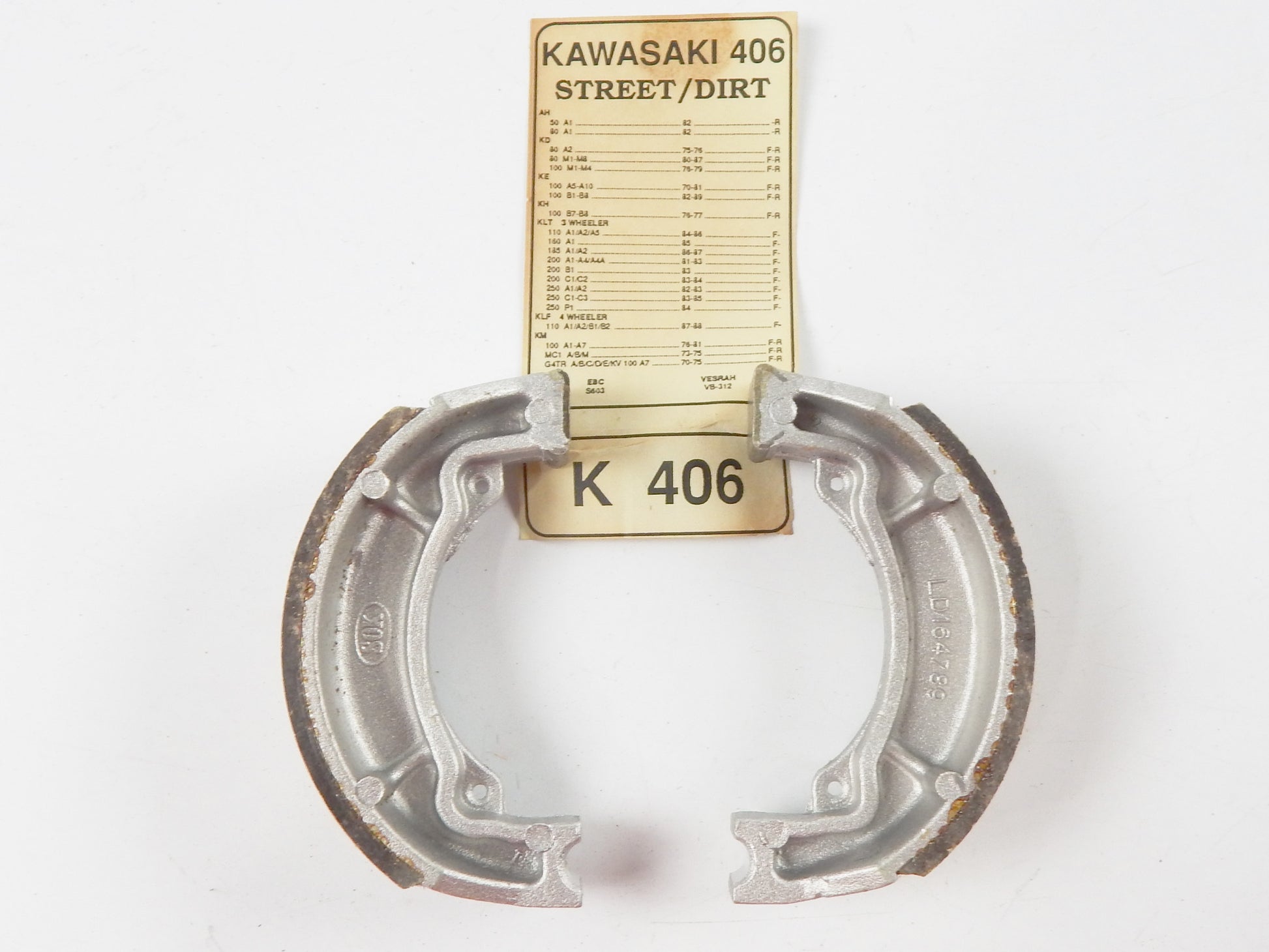 VICTOR USA KAWASAKI 406 STREET/DIRT FRONT REAR WHEEL BRAKE SHOES AH KD KE KH KLT - MotoRaider