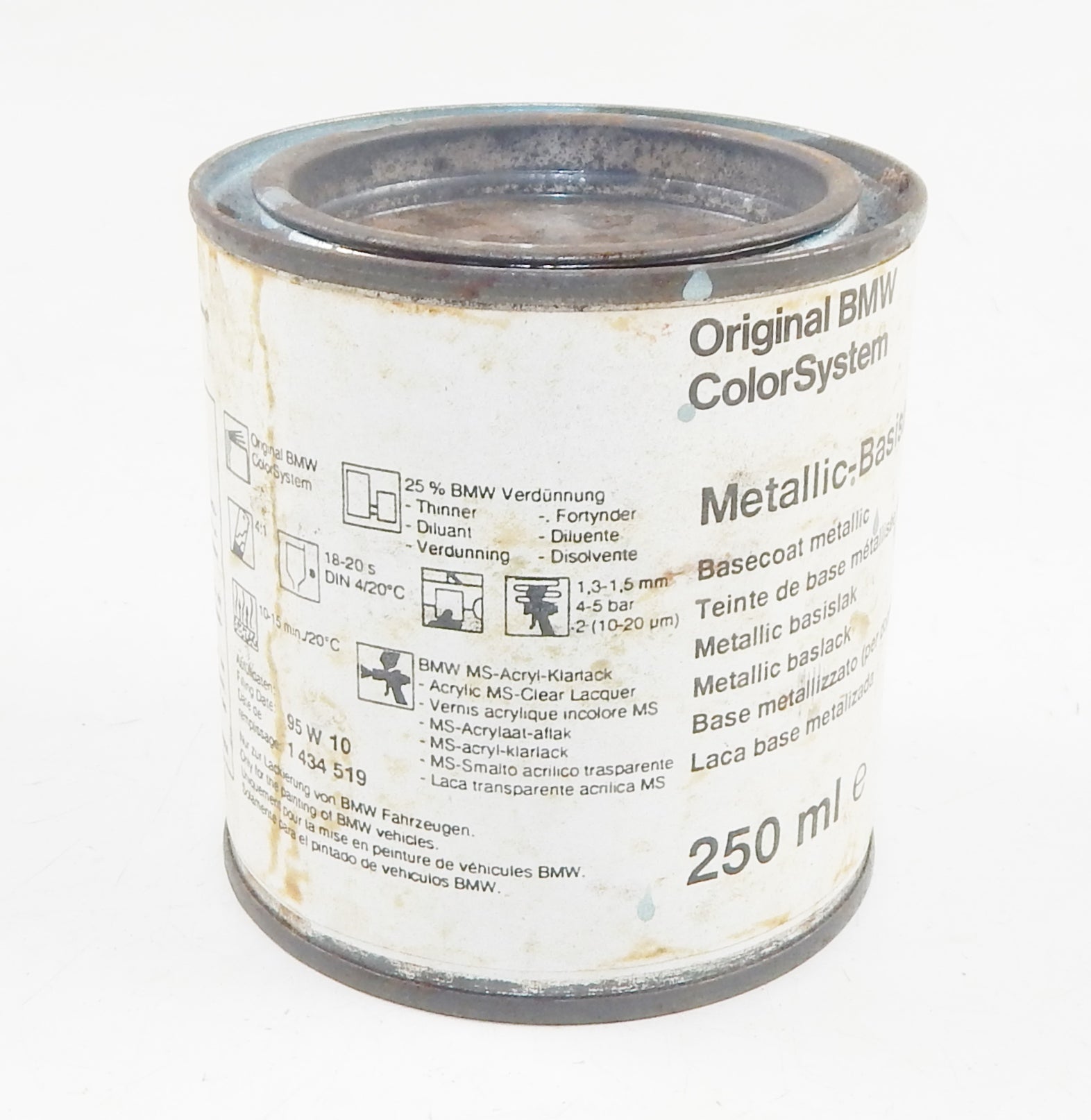 OEM BMW PAINT CAN 250ml BASECOAT METALLIC BMW 204 COLUMBIA SILVER 51919058260 - MotoRaider