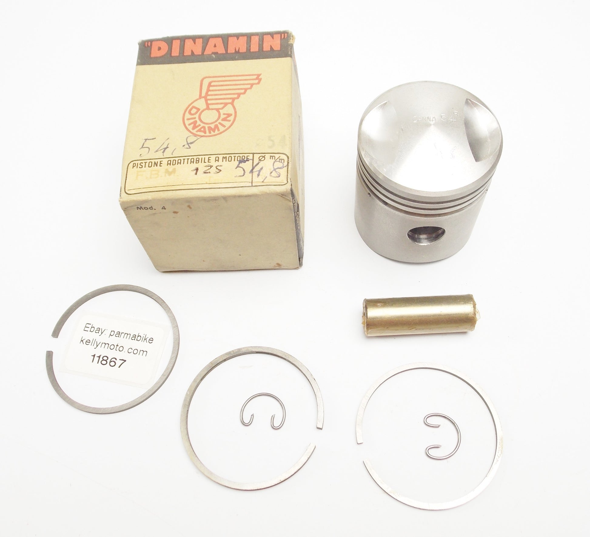 NOS DINAMIN PISTON + RINGS + PIN + CLIPS SET CPL. D. 54.8 mm F.B. MONDIAL 125 cc - MotoRaider