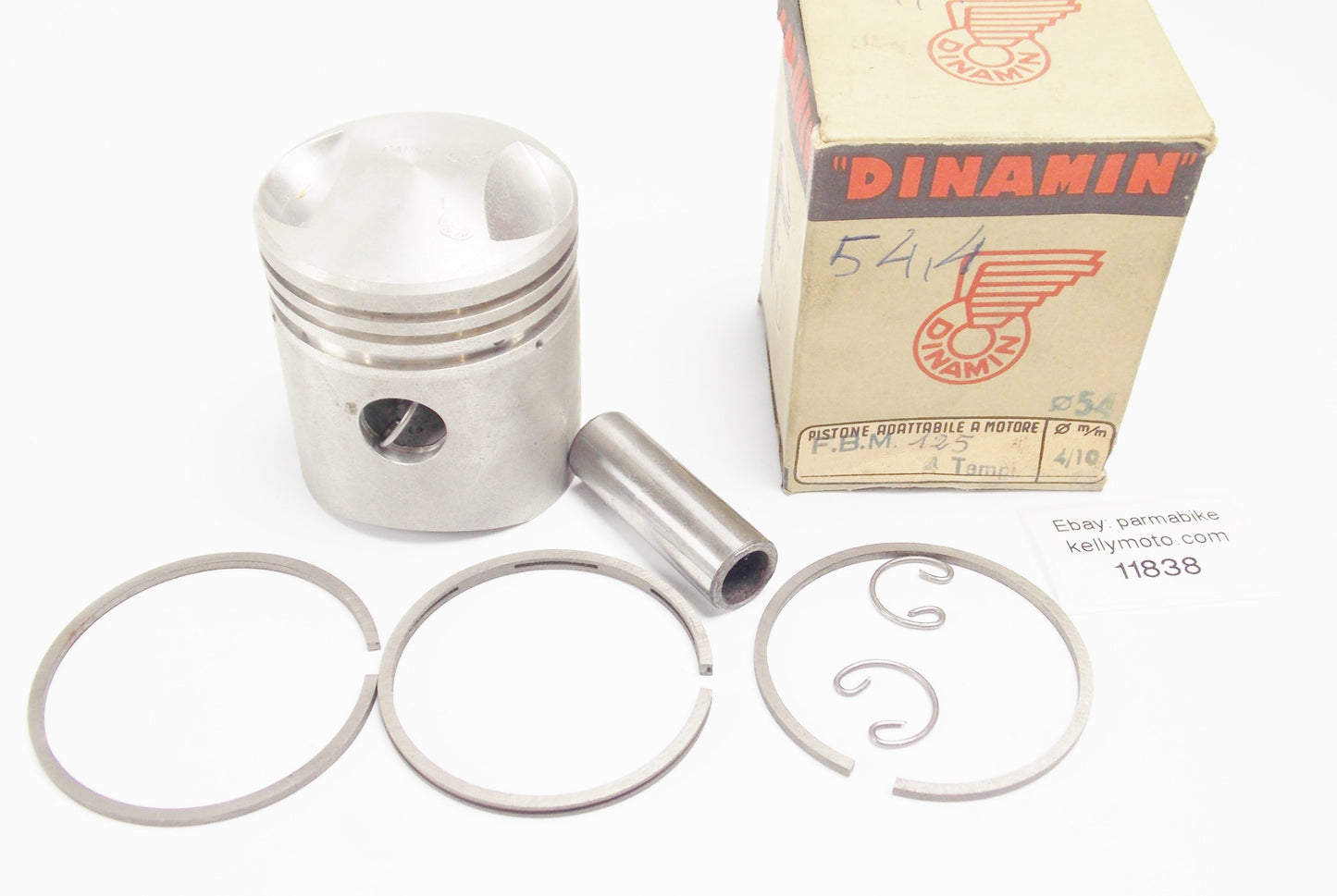 NOS DINAMIN PISTON+PIN+RINGS+CLIPS SET CPL 54.4 mm F.B. MONDIAL 125 cc 4-STROKE - MotoRaider