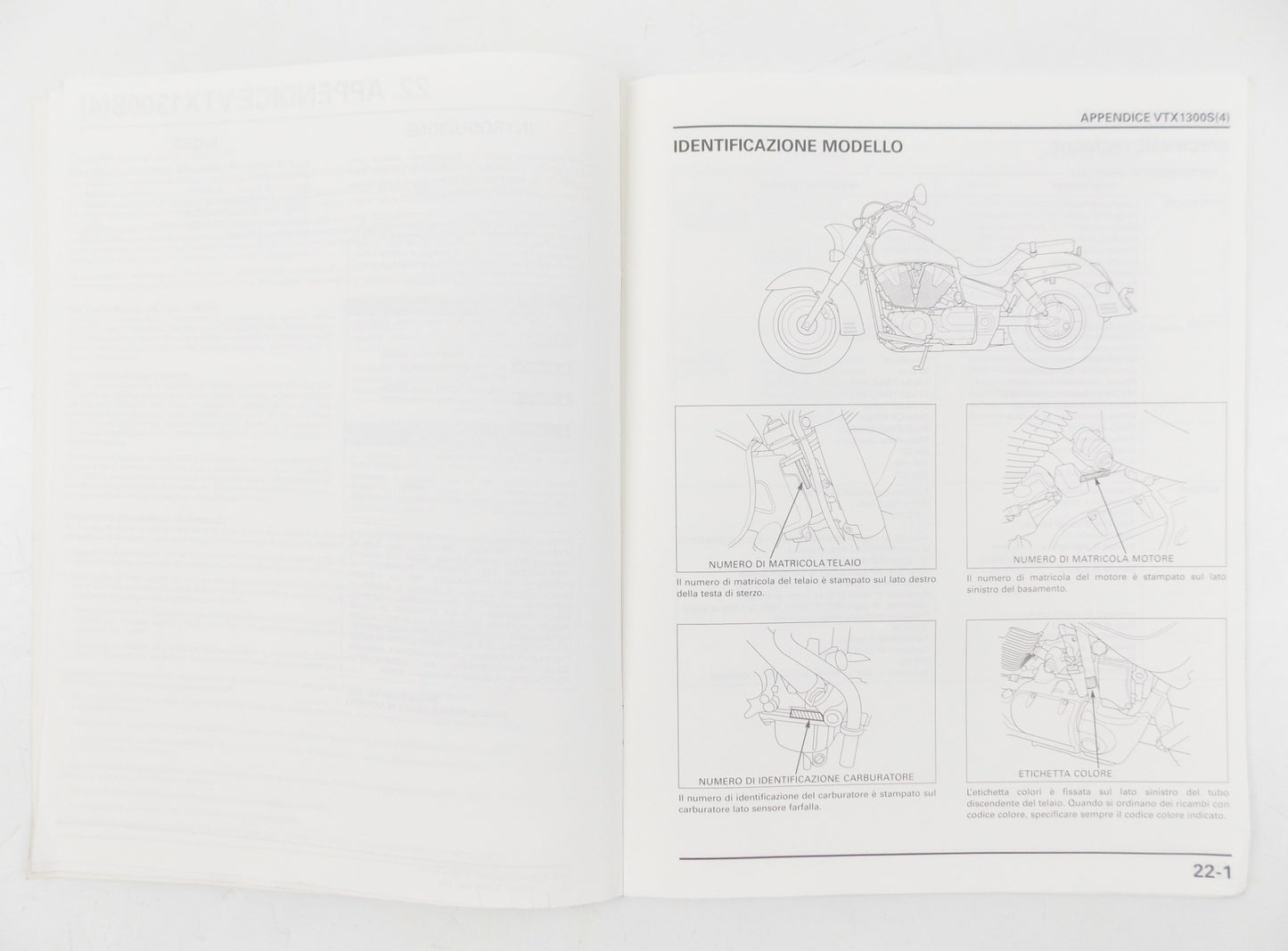 HONDA VTX1300S WORKSHOP MANUAL REPAIR MECHANICAL SERVICE BOOK ITALIAN - MotoRaider