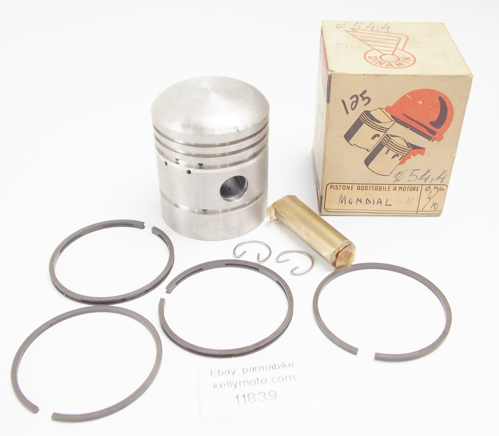 NOS DINAMIN PISTON+PIN+CLIPS+RINGS SET CPL 54.4 mm F.B. MONDIAL 125 cc - MotoRaider