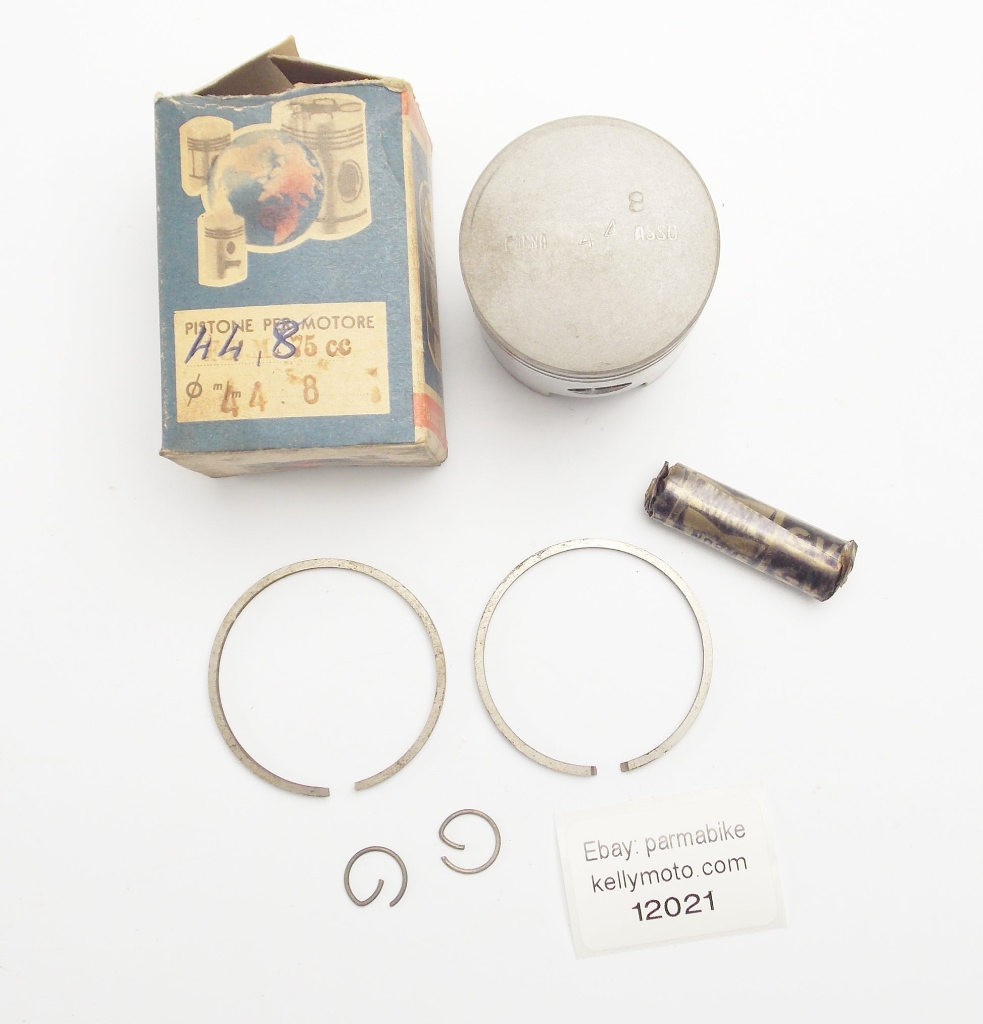 NOS ASSO WERKE PISTON + RINGS + PIN + CLIPS SET CPL. D.44.8 mm F.B. MONDIAL 75cc - MotoRaider