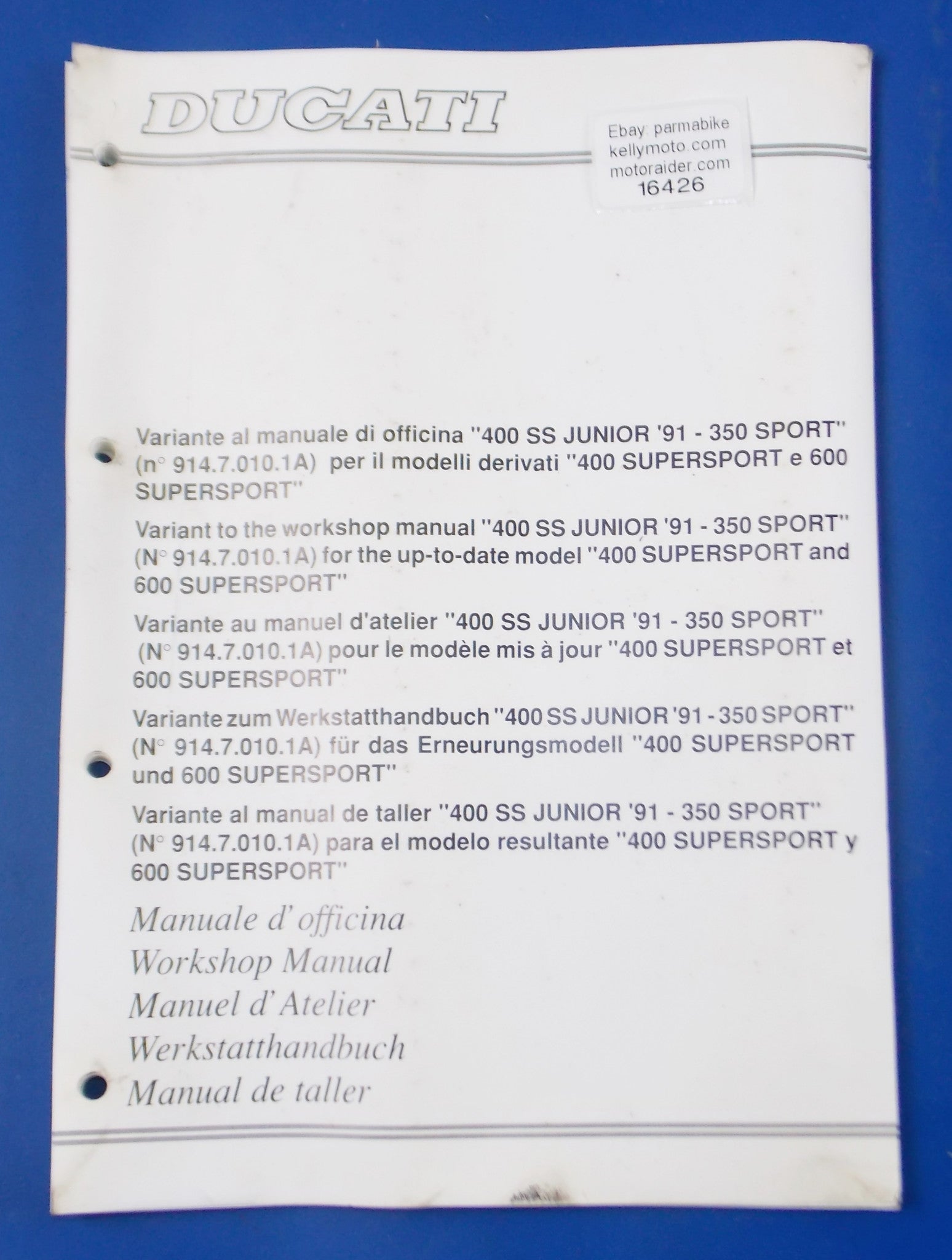 DUCATI DEALER 1994 400 600 SUPERSPORT VARIANT ADDITION WORKSHOP REPAIR MANUAL - MotoRaider