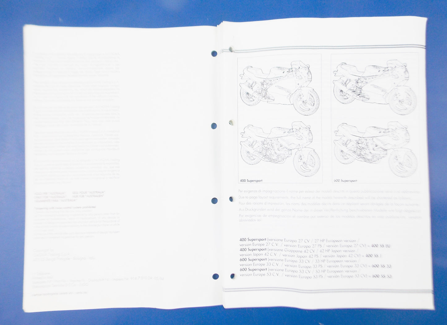 DUCATI DEALER 1994 400 600 SUPERSPORT VARIANT ADDITION WORKSHOP REPAIR MANUAL - MotoRaider
