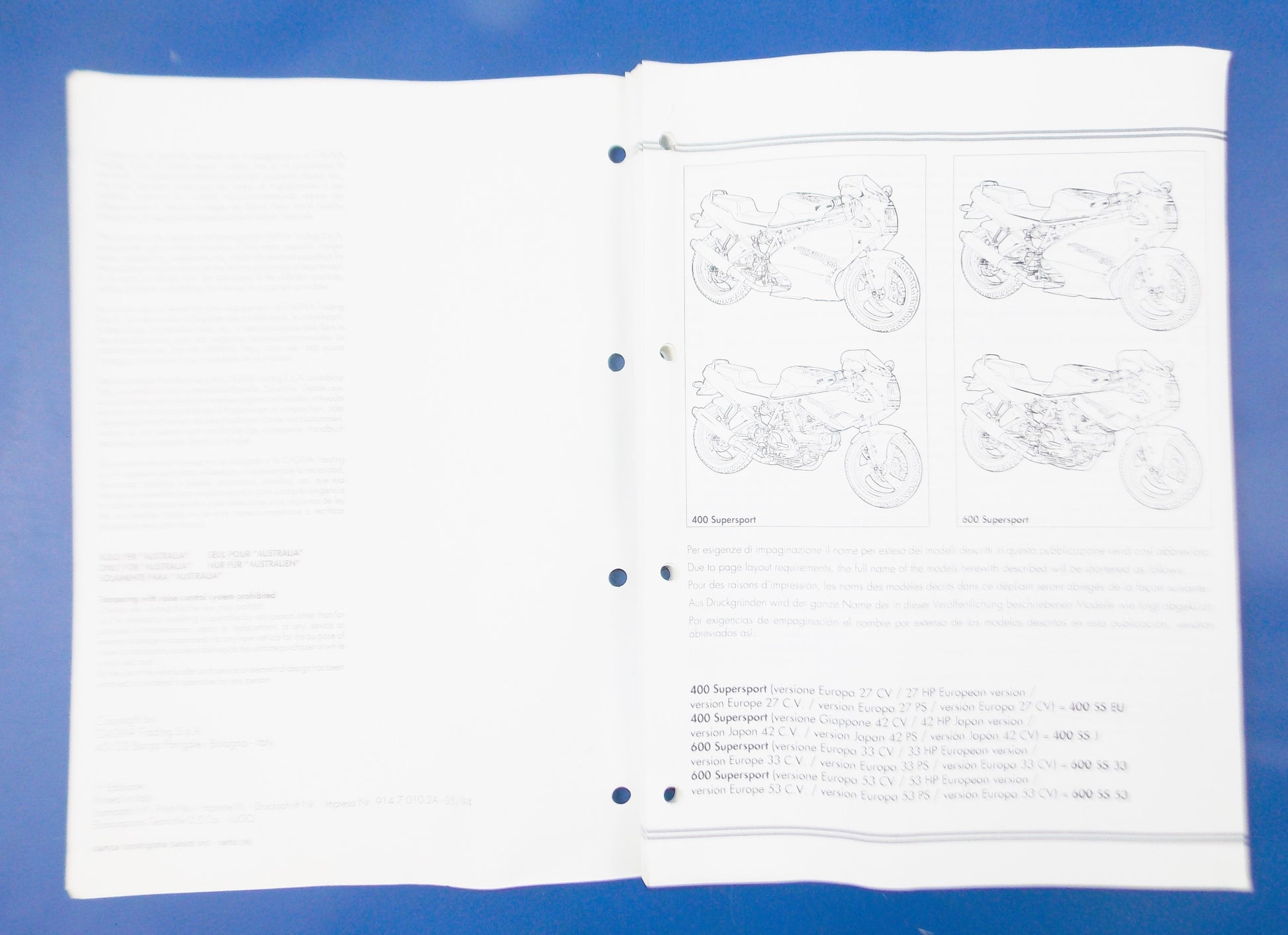 DUCATI DEALER 1994 400 600 SUPERSPORT VARIANT ADDITION WORKSHOP REPAIR MANUAL - MotoRaider