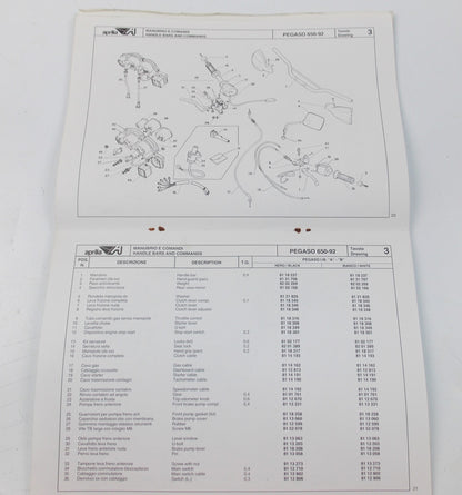 1992 APRILIA PEGASO 650 FRAME CHASSIS MOTOR SPARE PARTS CATALOG MANUAL BOOK 259 - MotoRaider