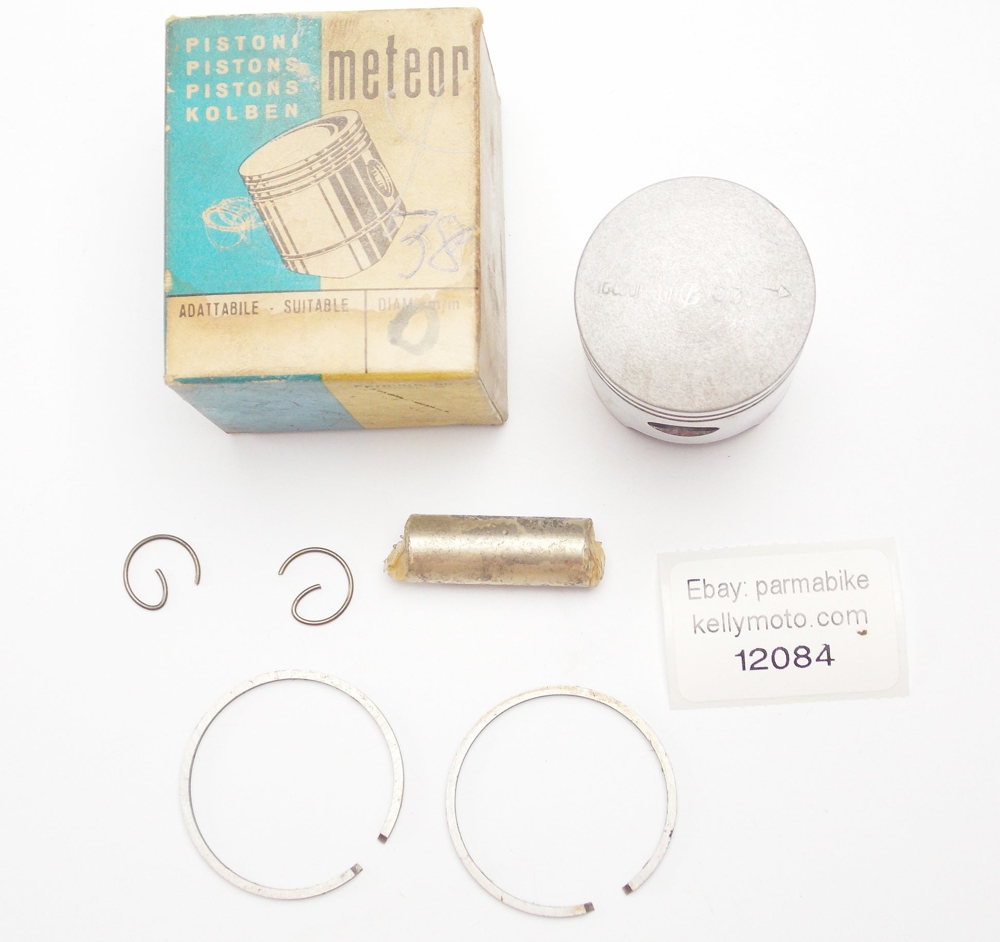 NOS METEOR PISTON + RINGS + PIN + CLIPS SET CPL. D. 38 mm HEIGHT 51 mm - MotoRaider