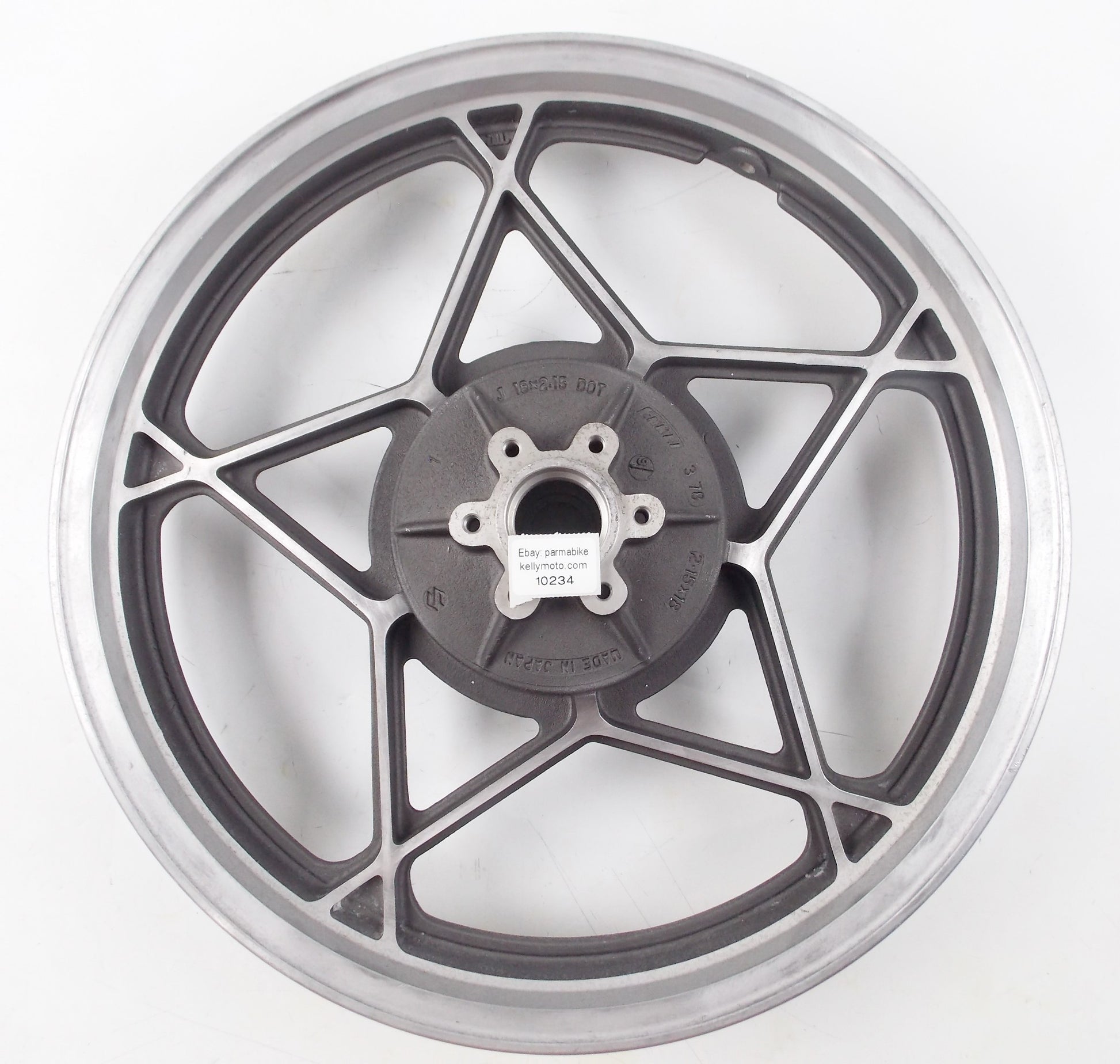 NOS OEM 1978 SUZUKI GS REAR WHEEL RIM J 18X2.15 DOT BLACK/SILVER - MotoRaider