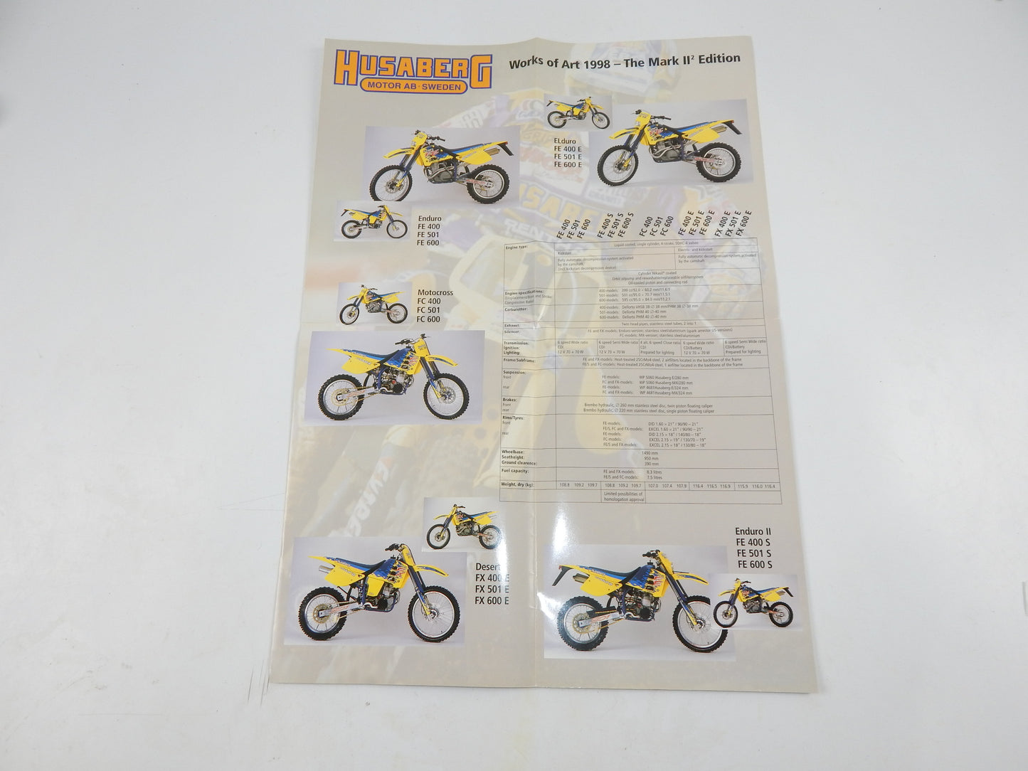 1998 HUSABERG MODEL LINE UP BROCHURE POSTER MARK II FE FC FX 400 501 600 - MotoRaider