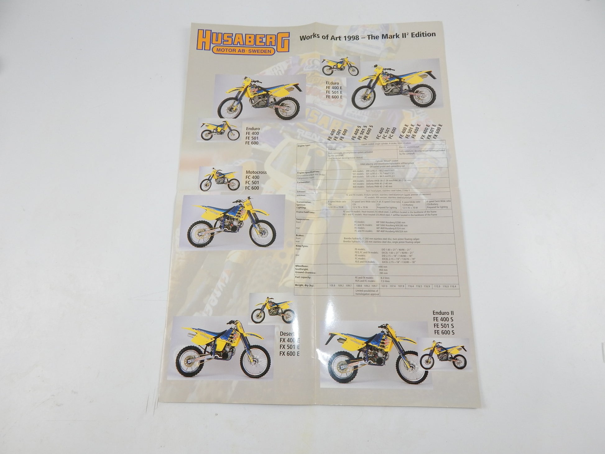 1998 HUSABERG MODEL LINE UP BROCHURE POSTER MARK II FE FC FX 400 501 600 - MotoRaider