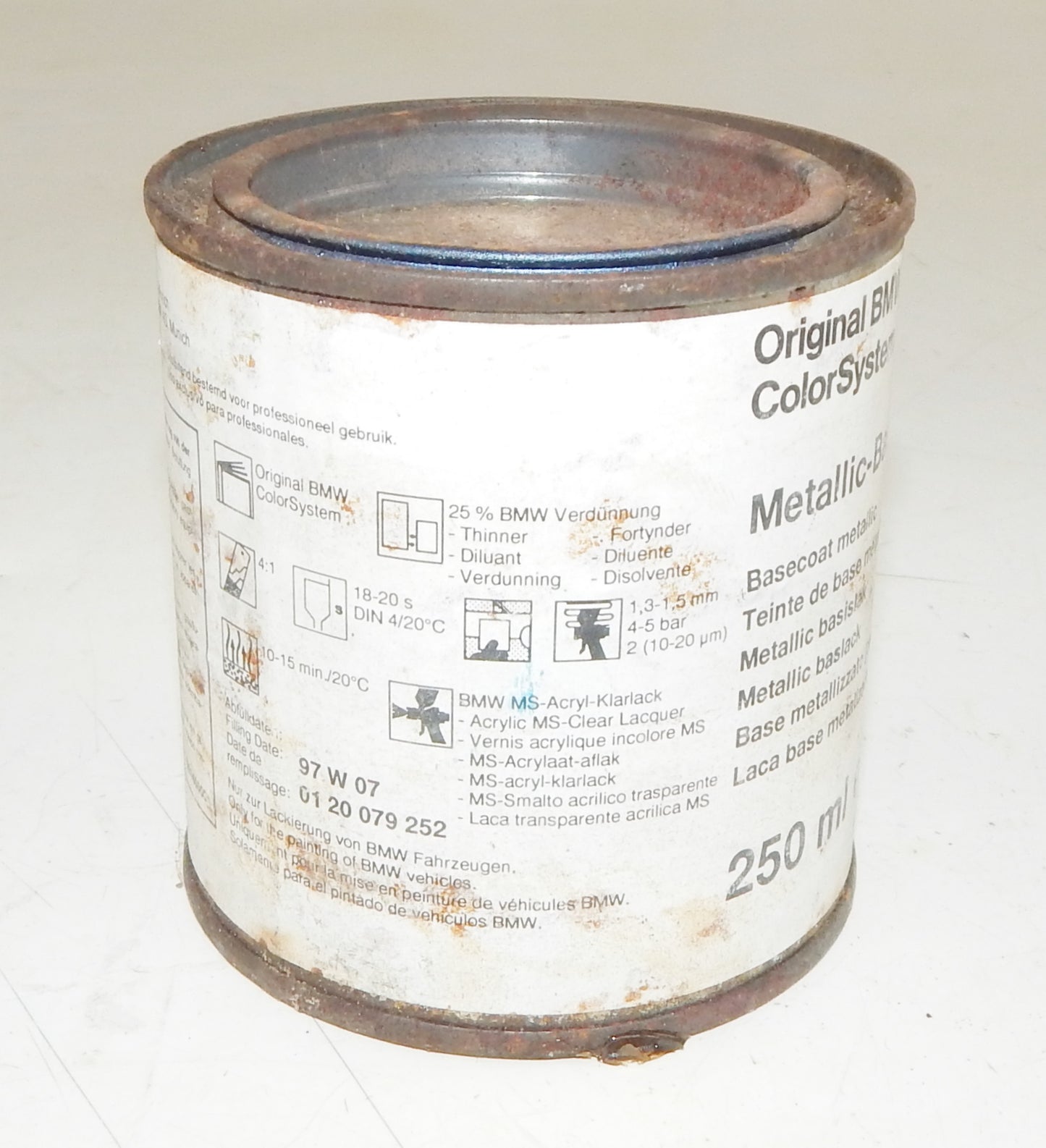 OEM BMW PAINT CAN 250ml BASECOAT METALLIC BMW 373 MET DOLPHINBLUE (Delphinblau) - MotoRaider