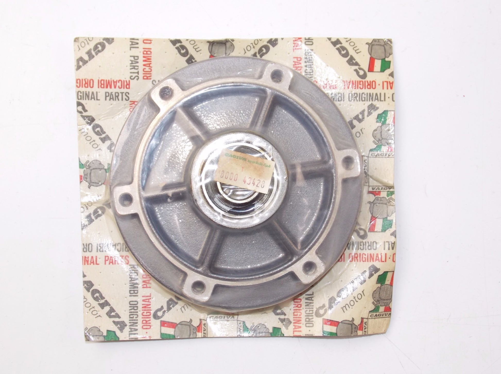 NOS OEM CAGIVA 1987 ALLETA ORO 125-S2 REAR WHEEL SPROCKET FLANGE ASSY 800043428 - MotoRaider