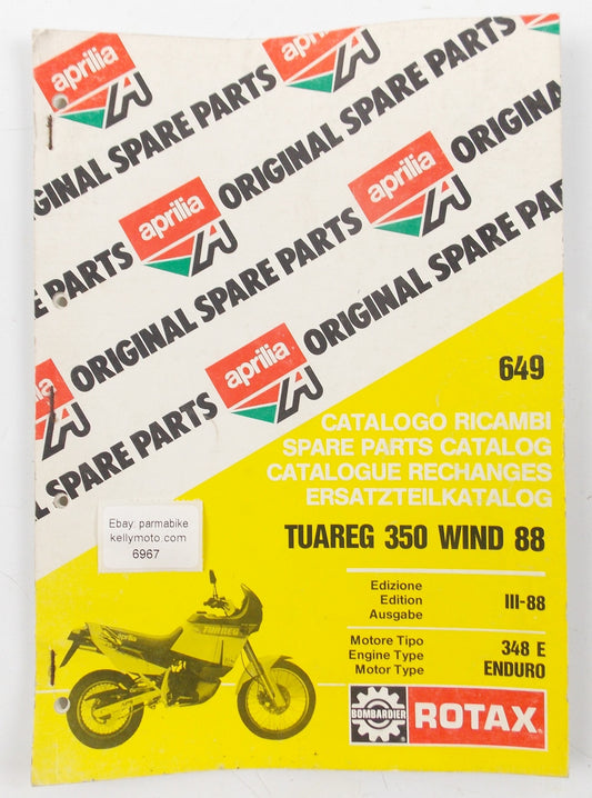 APRILIA 1988 TUAREG 350 WIND MOTOR 348 ENDURO SPARE PARTS CATALOG BOOK 649 - MotoRaider