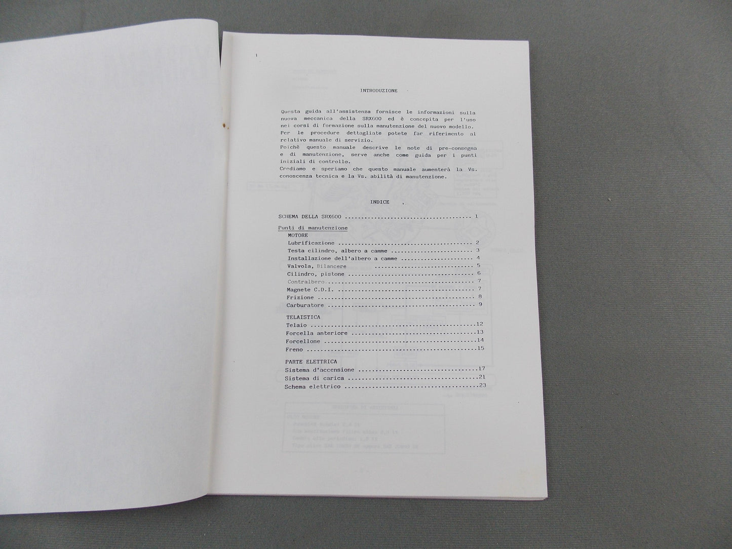 YAMAHA 1986 SRX600 SERVICE GUIDE WORKSHOP MANUAL BOOK ITALIAN # 90894-85302 - MotoRaider