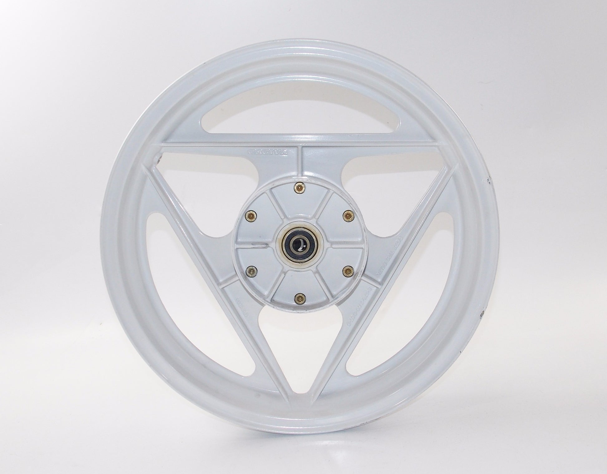 OEM CAGIVA 87-92 FRECCIA 17"x3.00 ALLOY DELTA SPOKE WHITE RIM GRIMECA 80B053669 - MotoRaider