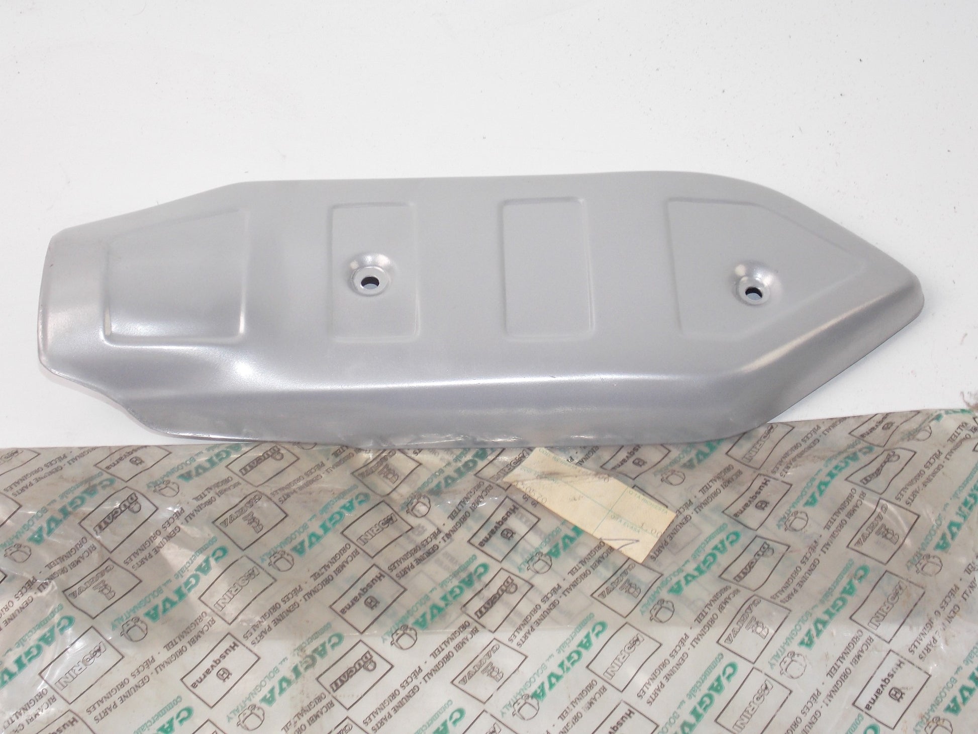 NOS CAGIVA MORINI 1988 CAMEL 501 ELECT. START LH EXHAUST PIPE PROTECTION 150570 - MotoRaider