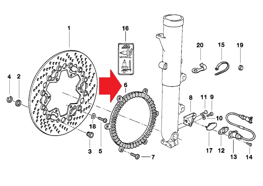 OEM BMW 89-02 K100RS/1100LT R1100R/850R FRONT WHEEL BRAK SENSOR RING 34512330448 - MotoRaider