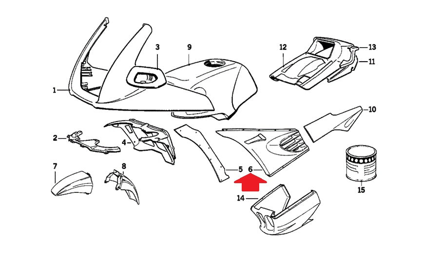 BMW 92-96 K1100RS TRIM PANEL GRAPHITE LOWER LEFT FAIRING 46632324571 46632307523 - MotoRaider