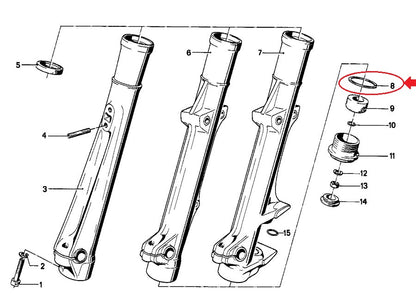 NOS OEM BMW 74-85 R100CS/7T/RS/RT/60/75/80 FORK SLIDER GASKET RING # 31421232369 - MotoRaider