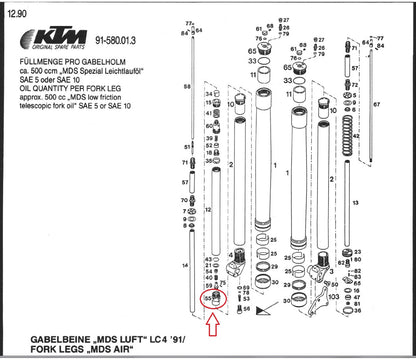 OEM KTM 90-91 500/600 LC4 MX FRONT FORK PRESSURE DAMPER HOUSING 58001555000 - MotoRaider