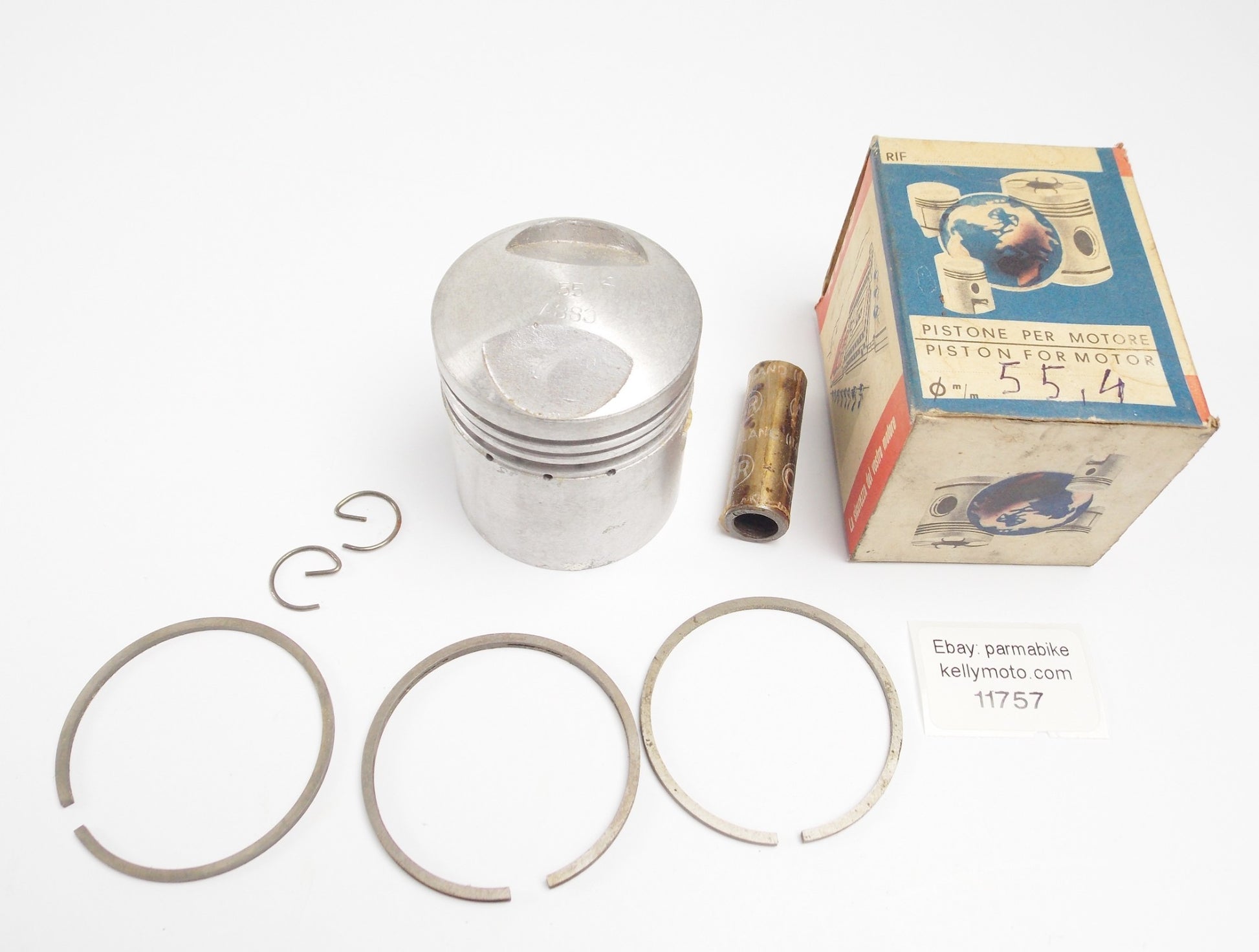 NOS ASSO WERKE PISTON + RINGS + PIN + CLIPS DIAMETER 55.4 mm 4 stroke motor - MotoRaider