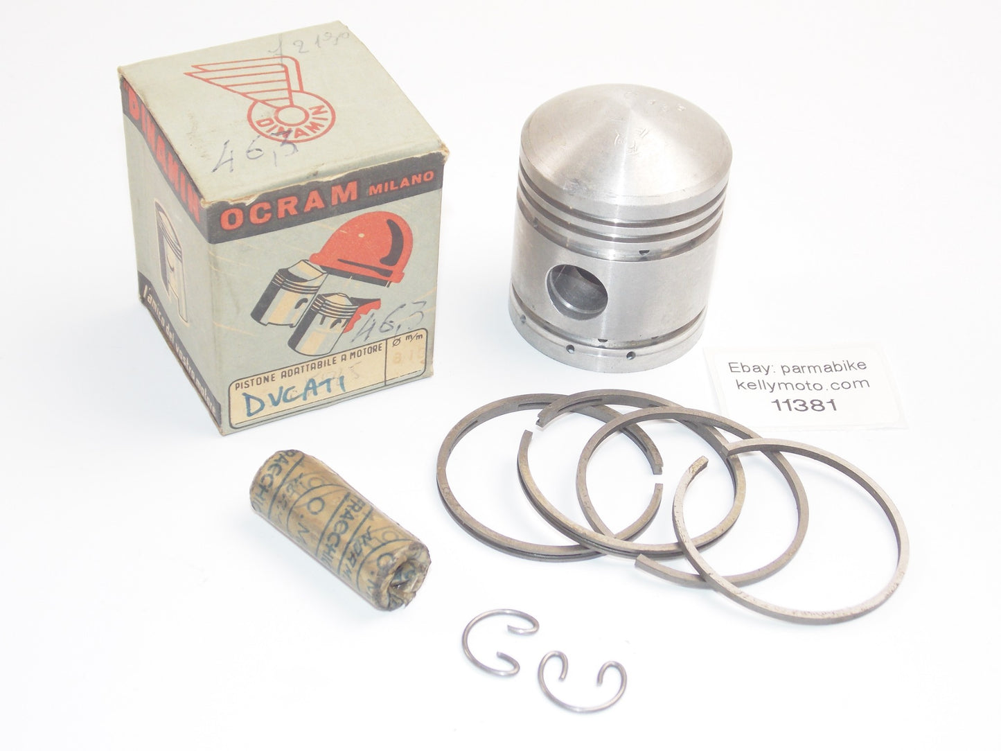 NOS DINAMIN PISTON + RINGS + PIN + CLIPS SET CPL.D. 46.3 mm DUCATI MOTOR - MotoRaider