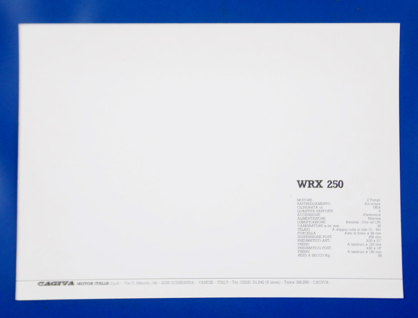 1980's CAGIVA WRX 250 2 STROKE ORIGINAL VINTAGE DEALER PHOTO BROCHURE 11"x8" - MotoRaider