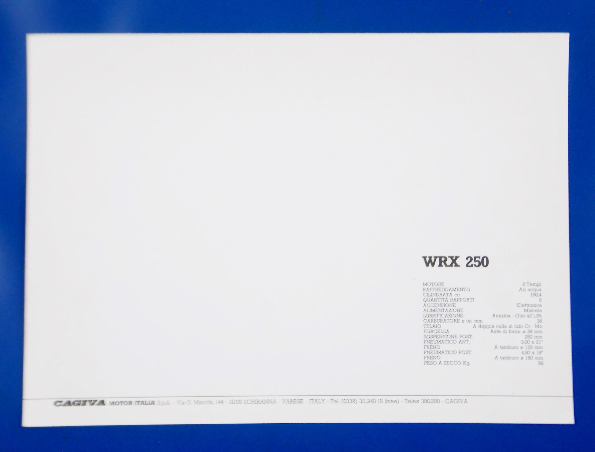 1980's CAGIVA WRX 250 2 STROKE ORIGINAL VINTAGE DEALER PHOTO BROCHURE 11"x8" - MotoRaider