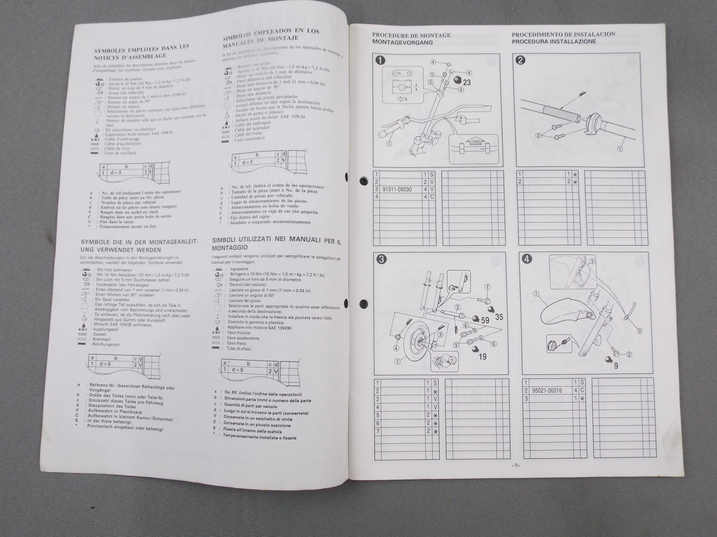 YAMAHA 1992  XJ600S ASSEMBLY MANUAL ITALIAN GERMAN FRENCH SPANISH 4EB-28107-W0 - MotoRaider