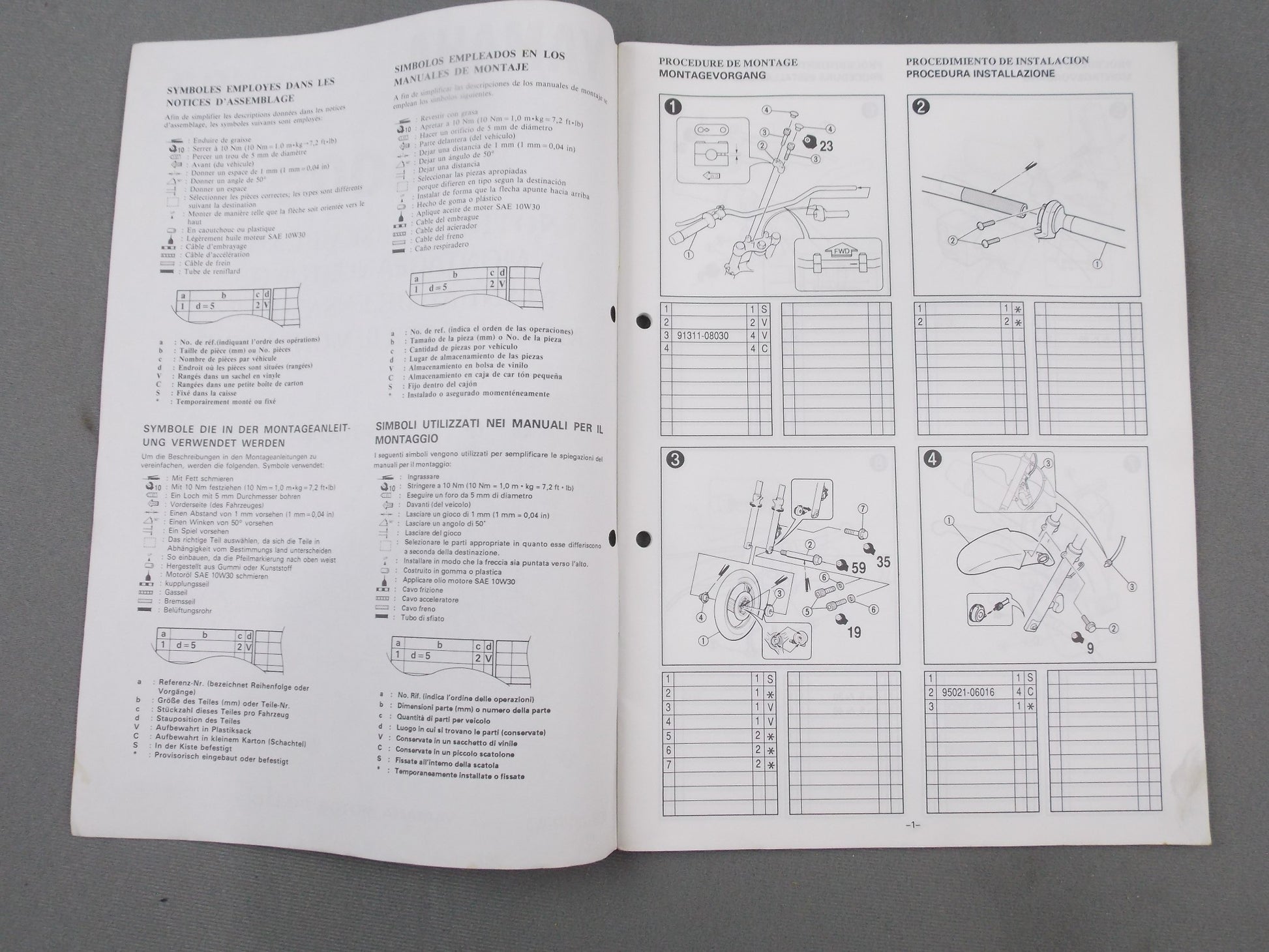 YAMAHA 1992  XJ600S ASSEMBLY MANUAL ITALIAN GERMAN FRENCH SPANISH 4EB-28107-W0 - MotoRaider