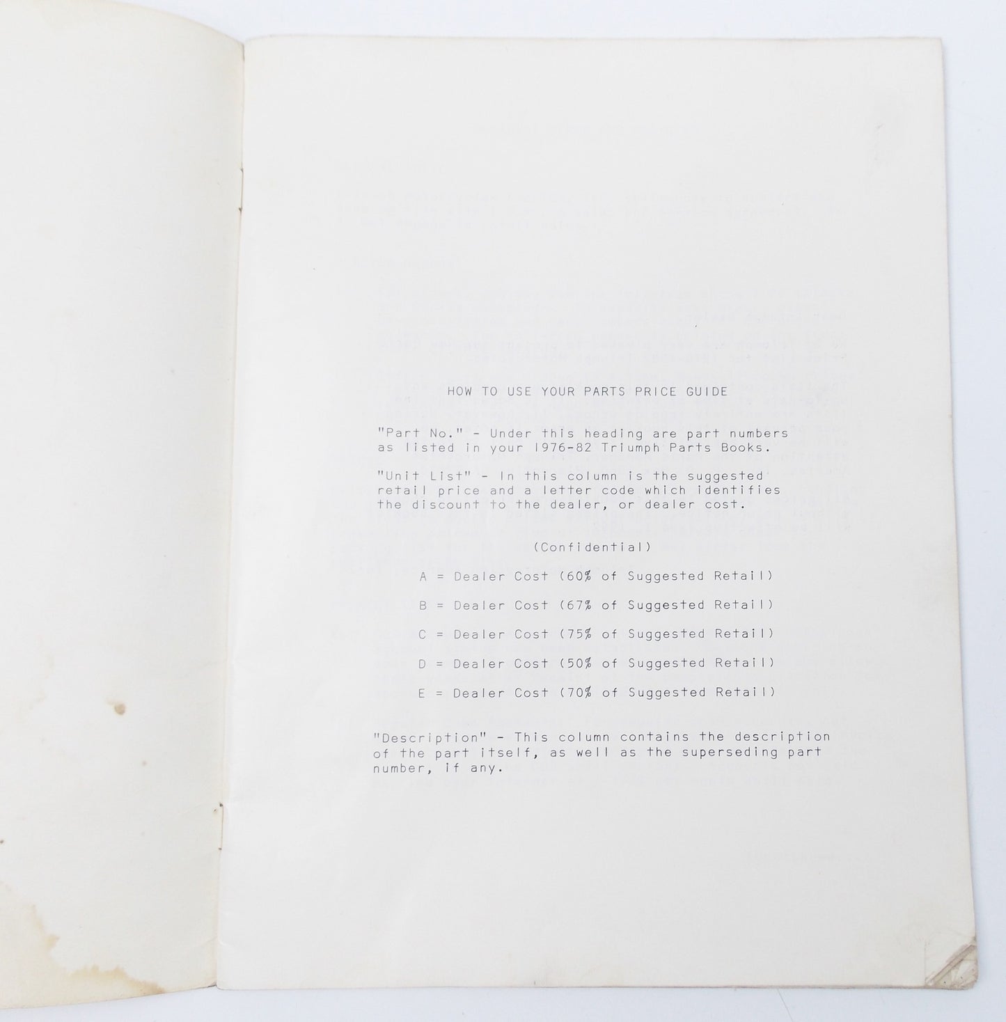 1976-82 TRIUMPH SUGGESTED RETAIL PARTS PRICE GUIDE EFFECTIVE JUNE 1 1980 TMA-CP - MotoRaider