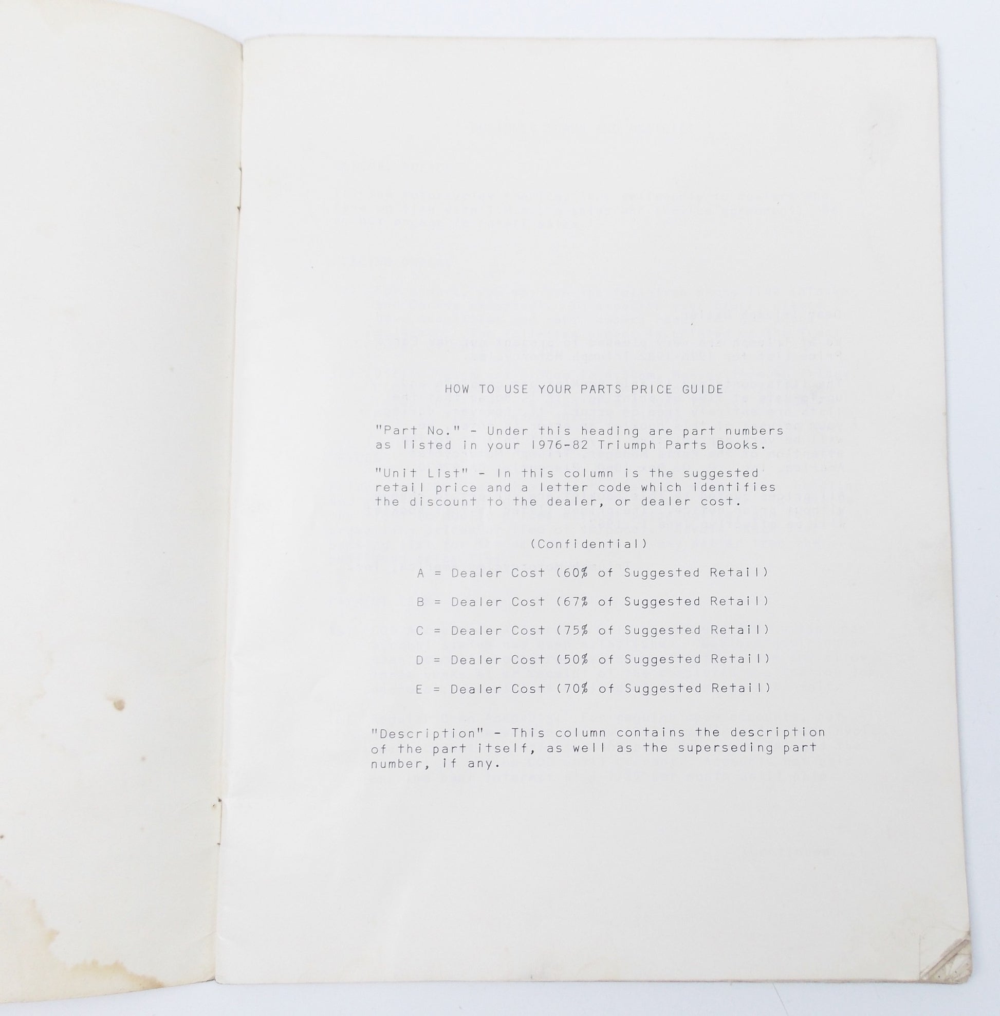 1976-82 TRIUMPH SUGGESTED RETAIL PARTS PRICE GUIDE EFFECTIVE JUNE 1 1980 TMA-CP - MotoRaider