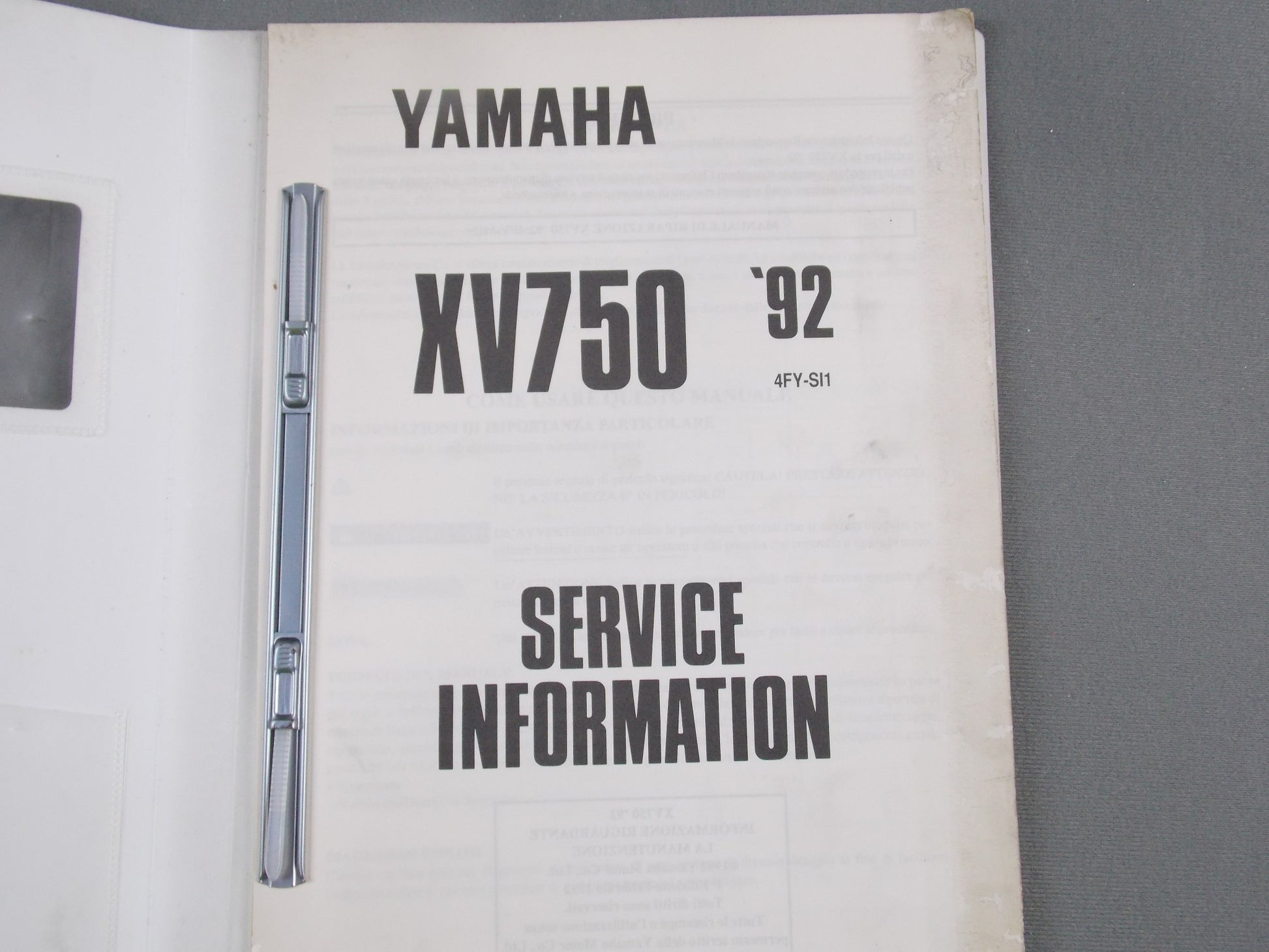 YAMAHA 1992 XV750 SERVICE INFORMATION MANUAL BOOK ITALIAN 4FY-SI1 - MotoRaider