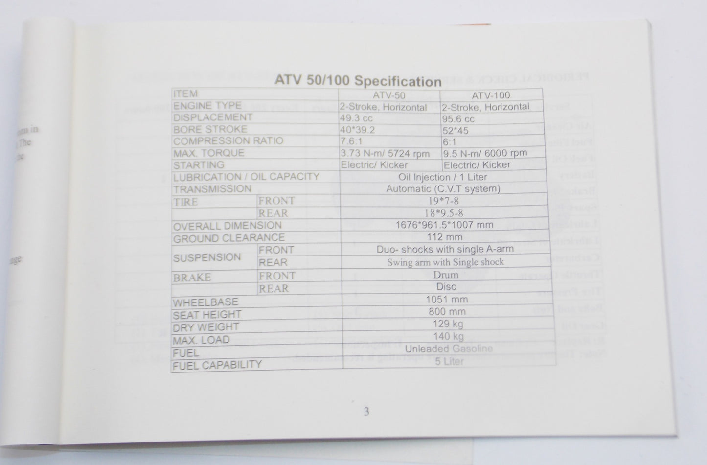 OEM AEON OWNER USER MANUAL BOOK ATV ATV-50 ATV-100 QUAD FOUR WHEELER - MotoRaider