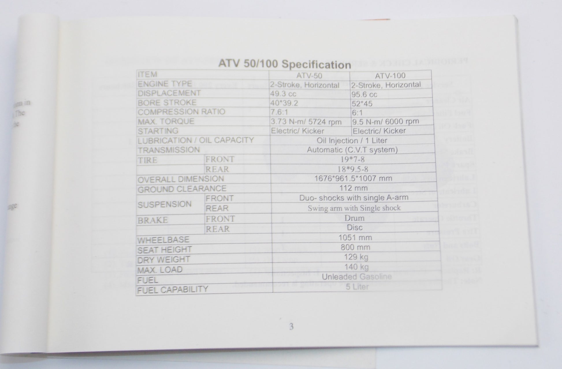 OEM AEON OWNER USER MANUAL BOOK ATV ATV-50 ATV-100 QUAD FOUR WHEELER - MotoRaider