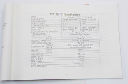 OEM AEON OWNER USER MANUAL BOOK ATV ATV-50 ATV-100 QUAD FOUR WHEELER - MotoRaider