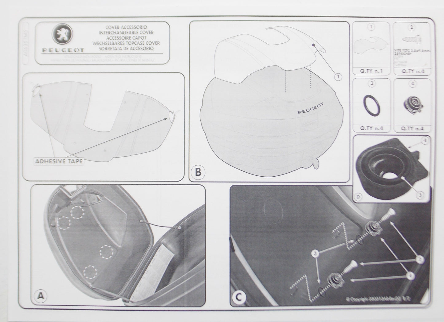 OEM PEUGEOT SCOOTER TOP CASE 34 LITER COVER LID GRAY SILVER A06351F5 - MotoRaider