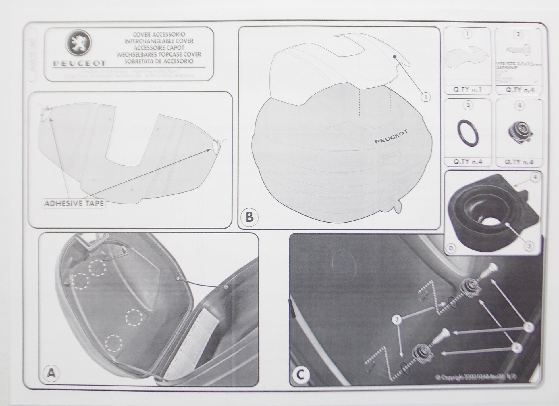 OEM PEUGEOT SCOOTER TOP CASE 34 LITER COVER LID GRAY SILVER A06351F5 - MotoRaider