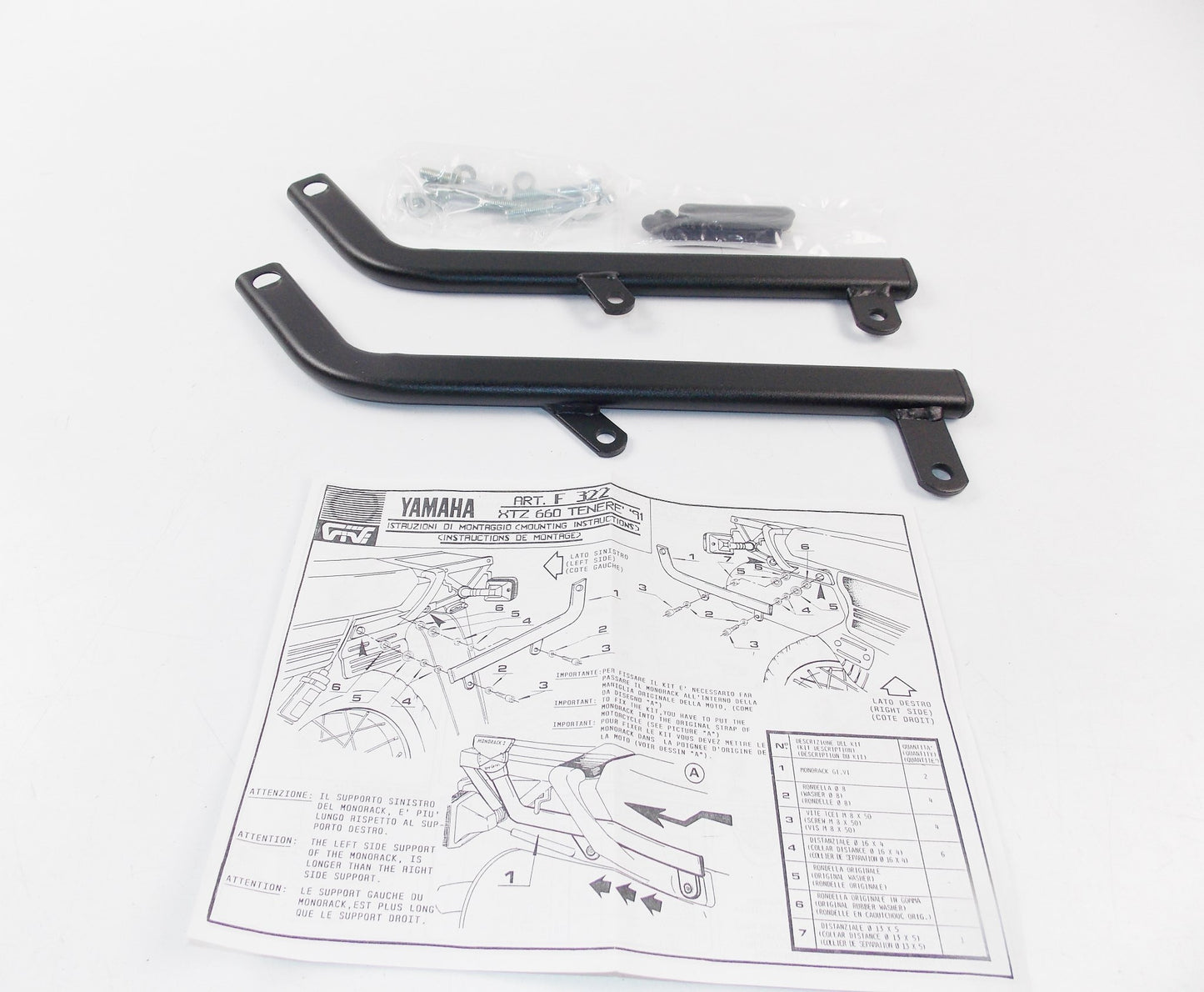 GIVI F322 YAMAHA XTZ 660 TENERE 1991 REAR LUGGAGE PLATE RAILING MOUNT BRACKETS - MotoRaider
