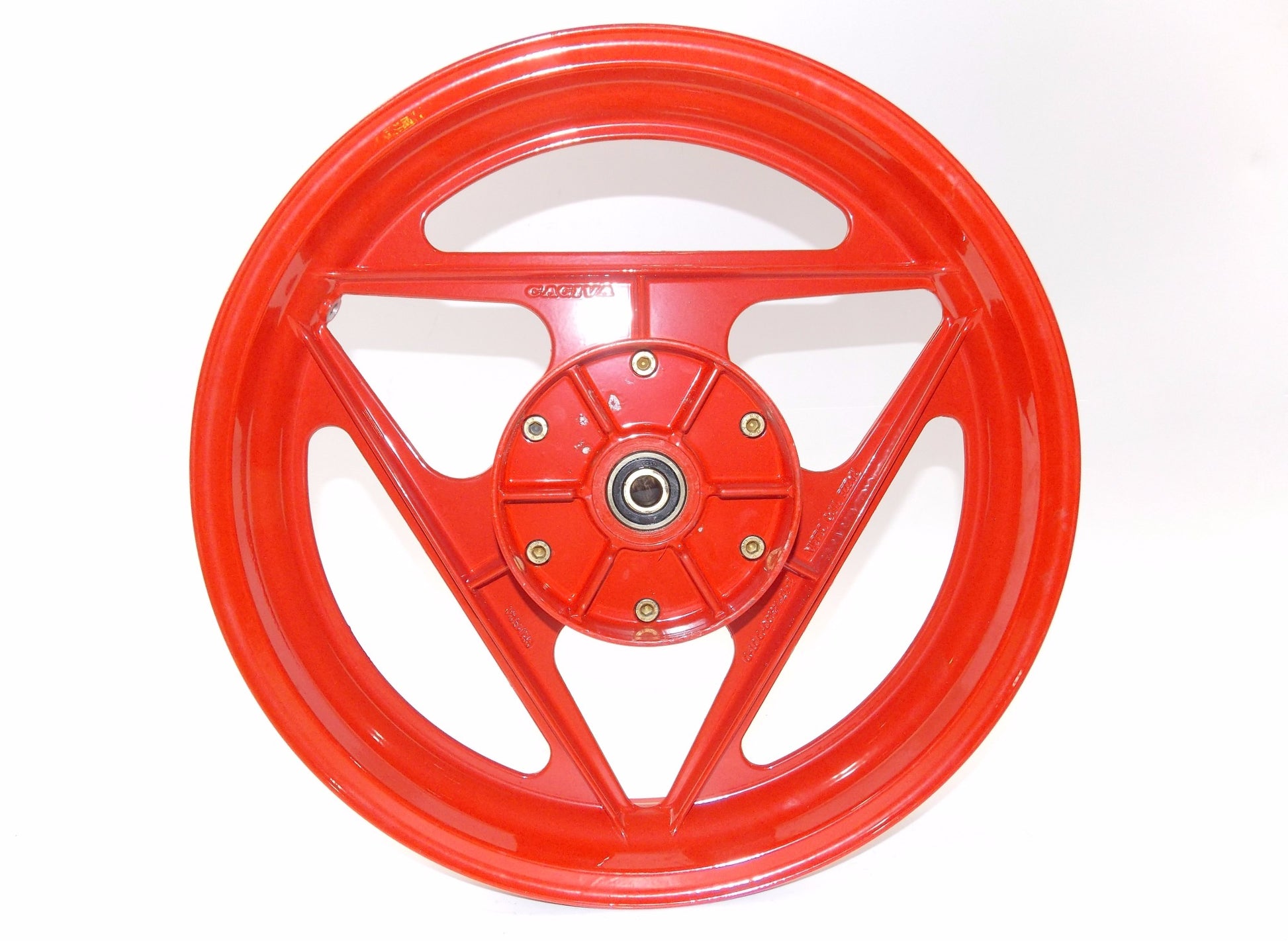 CAGIVA 1987-92 FRECCIA 125 17"x3.00 ALLOY DELTA SPOKE RED RIM GRIMECA 80A053669 - MotoRaider
