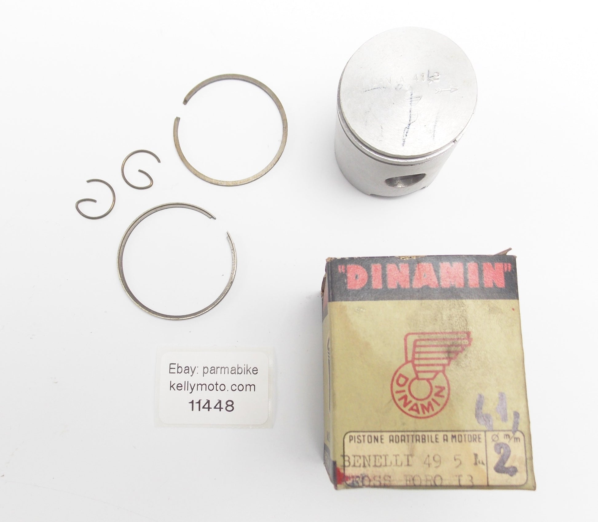 NOS DINAMIN PISTON + PIN + RINGS SET D. 41.2 mm BENELLI 49cc CROSS MOTOR ENGINE - MotoRaider