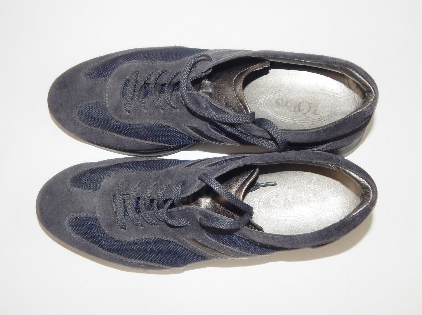 ORIGINAL TOD'S MEN SHOES SPORT SNEAKERS BLUE LEATHER FABRIC EURO SIZE 8 (US 10) - MotoRaider