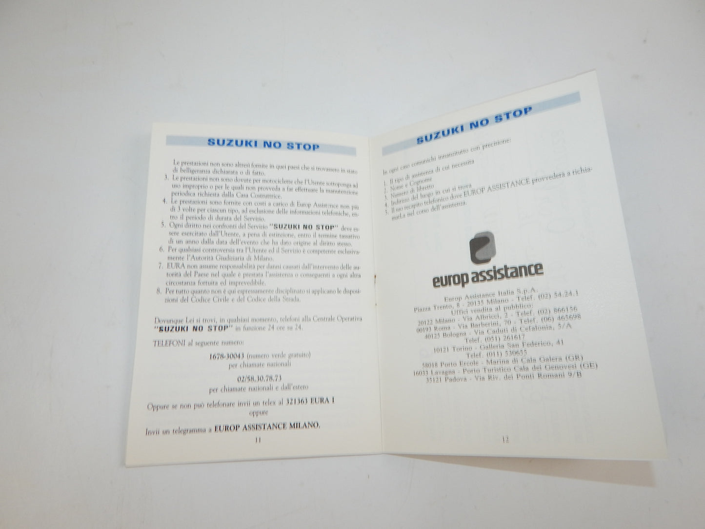 1990's SUZUKI GN250M WARRANTY BOOK ITALIAN VINTAGE MOTORCYCLE - MotoRaider